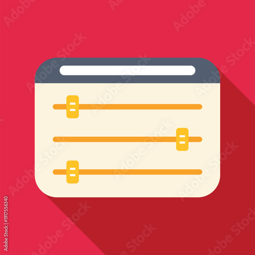 Graphic icon showing a control panel with sliders and options on a red background