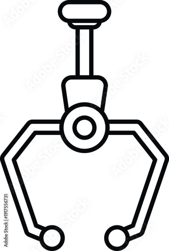 Robotic claw machine grabber ready for winning prizes, line art vector icon