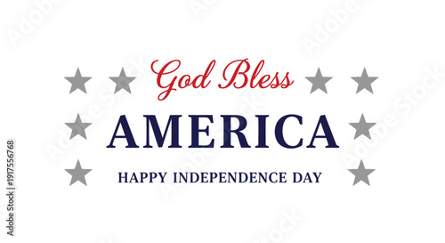 Patriotic greeting card with God Bless America text and stars, Happy Independence Day vector illustration