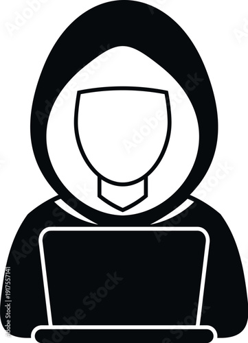 Anonymous hooded figure using a laptop, representing hacking, cybercrime, or data security