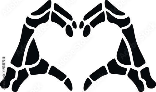 Skeleton hands forming a heart shape, symbolizing love, romance, and halloween