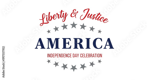 American Independence Day celebration logo vector, featuring Liberty & Justice text with stars. Includes patriotic symbols for 4th of July.