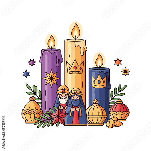 Epiphany Candle Illustration with Three Wise Men