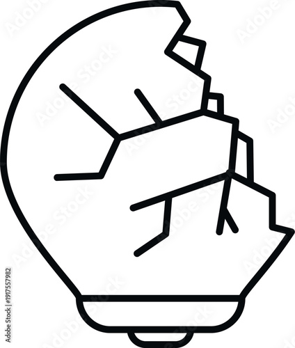 Broken lightbulb line art symbolizing a failed idea, innovation concept, or problem solution