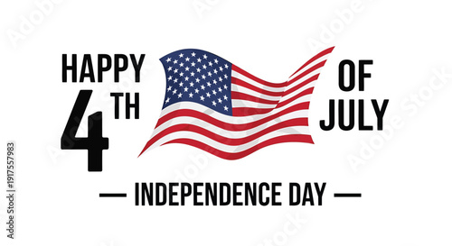Independence Day icon with American flag and Happy 4th of July text, isolated on transparent background