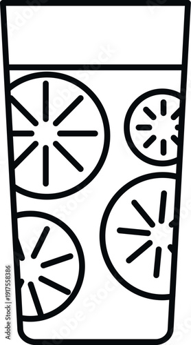Outline icon representing a refreshing glass of lemonade with lemon slices