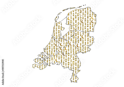 Map of the Netherlands filled with small icons representing various elements.