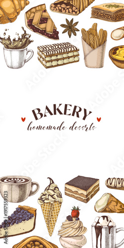 Bakery banner with hand drawn pastry