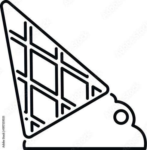 Waffle ice cream cone in outline style representing sweet desserts and snacks