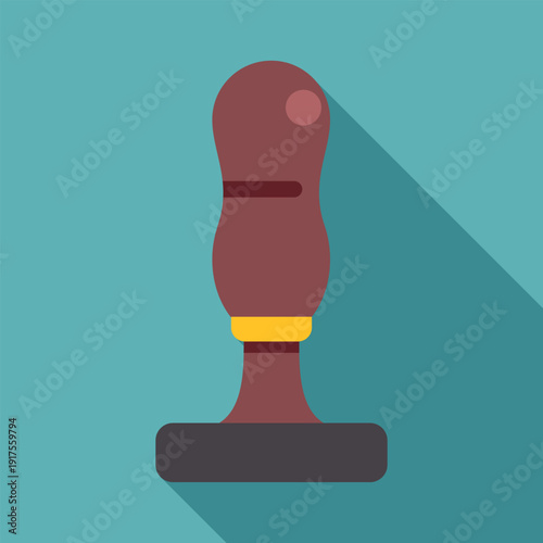 Rubber stamp with wooden handle on blue background representing approval