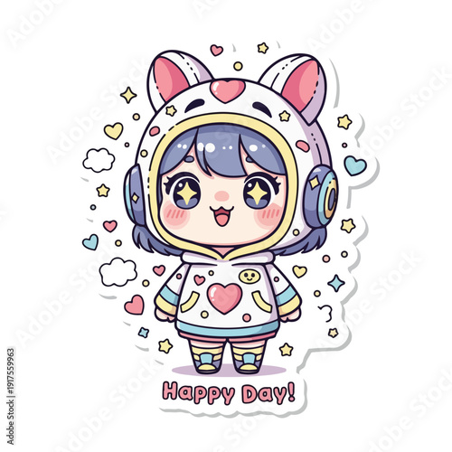 Cute cartoon astronaut girl in cat ears space suit sticker