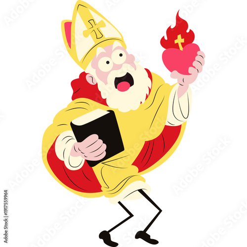 Augustine of Hippo holding a flaming heart and book
