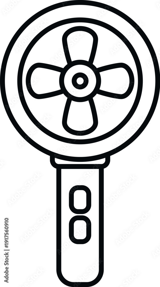 Obraz premium Handheld portable fan supplying air for cooling in outline style