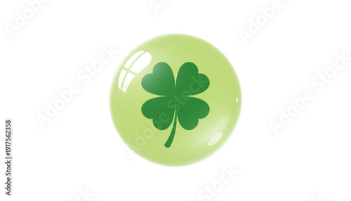 Glossy Green Four Leaf Clover Orb Icon for St Patricks Day Marketing, Irish Luck, Fortune, Web Design