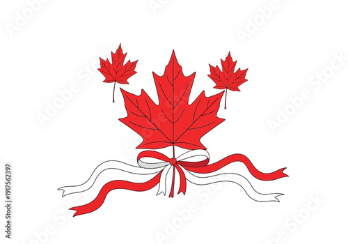 Bild auf Leinwand Canadian Maple Leaves with Ribbon Decoration.