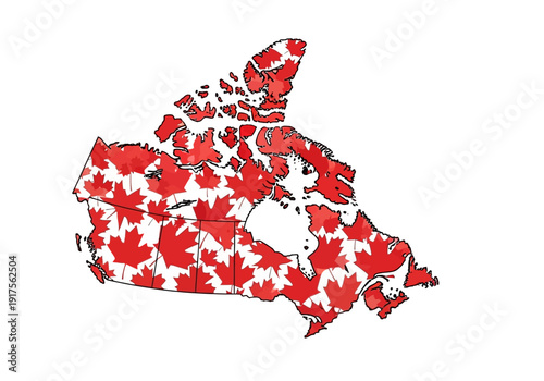 Map of Canada filled with Canadian Maple Leaves.