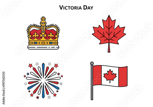 Victoria Day Symbols Crown Maple Leaf Fireworks Canadian Flag.