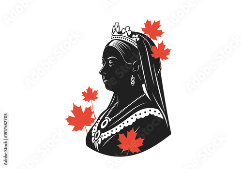 Silhouette of Queen Victoria with Maple Leaves.