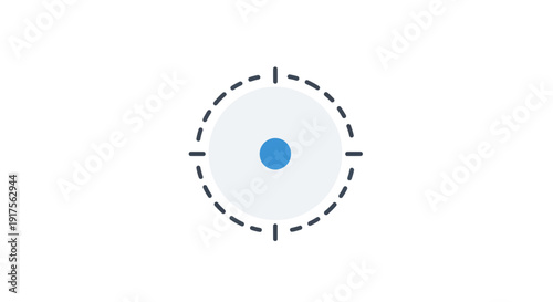 Blue Dot Centered Within Dashed Circle.