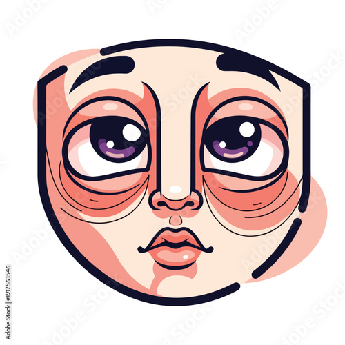 Tired cartoon face with sleep deprivation and stress