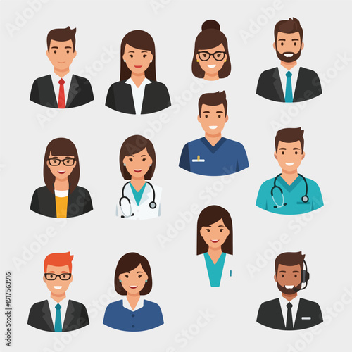 Diverse Professional People Avatar Icons Set