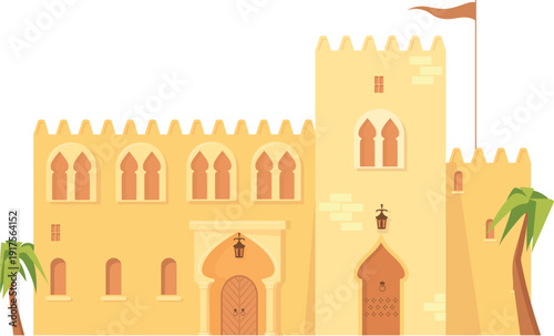 Arabic fort facade. Traditional architecture city icon