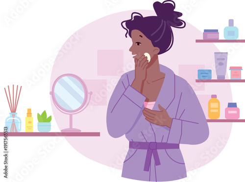 Skin cleansing routine. Face beauty care illustration