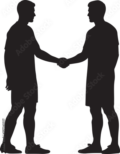 Silhouettes of two athletes in sportswear shaking hands, representing sportsmanship, mutual respect, and conclusion of a contest. , Generative Ai