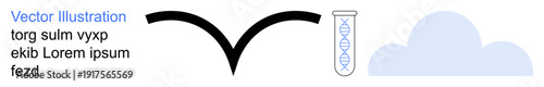 Science advancements, biotechnology, data storage, environmental science, innovation, and abstract symbolism. DNA helix in a test tube, curved shape and cloud. Science advancements and biotechnology