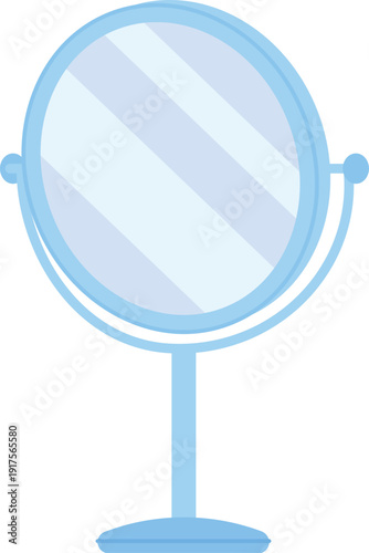 Oval makeup mirror cartoon icon. Face beauty routine equipment