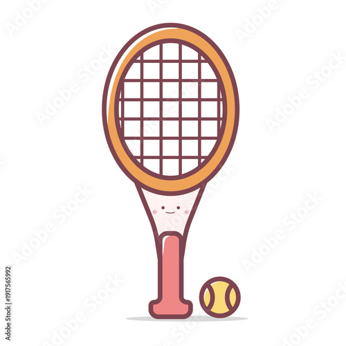 Cute Kawaii Tennis Racket Vector Pastel Colored Flat Style Sport Illustration, Hand Drawn Cartoon Tennis Racquet Icon for Game, Kids Design, Outdoor Activity, and Cute Sport Theme