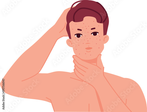 Man with acne face. Skin problem color icon