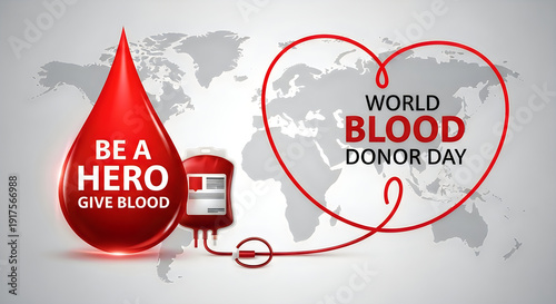 Be a Hero Give Blood for World Blood Donor Day concept
