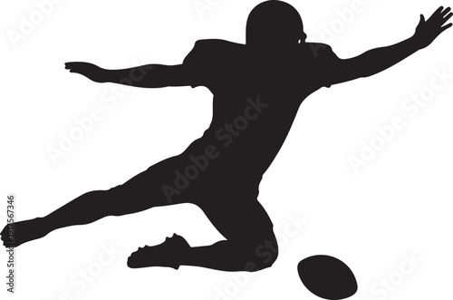 Dynamic silhouette of a soccer player mid-air, about to kick a soccer ball, isolated on white. , Generative Ai