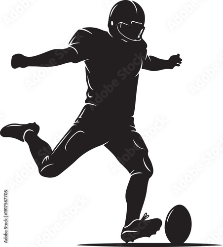 Silhouette of an American football player kicking the ball, action shot, isolated on white background, for sports and game design , Generative Ai