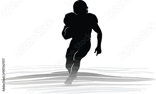 Silhouette of an American football player running with the ball, conveying speed and determination, abstract background with shadow effect , Generative Ai