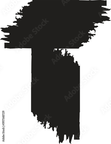 Abstract Black Christian Cross Vector Silhouette with Rough Grunge Brush Texture for Religious Faith and Church Logo Design