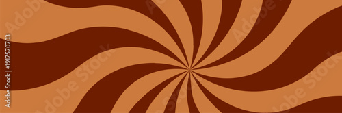 Sweet Candy Spiral Background, Chocolate Ice Cream Swirl Pattern. Wavy Graphic Vector Backdrop. Groovy Retro Radial Rays Sunburst. Abstract Illustration Style.