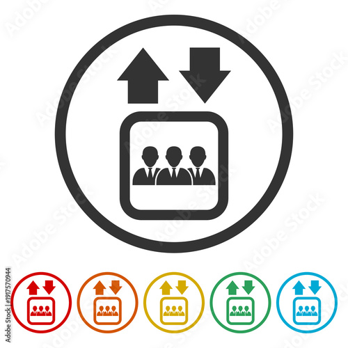 Elevator icon. Set icons in color circle buttons