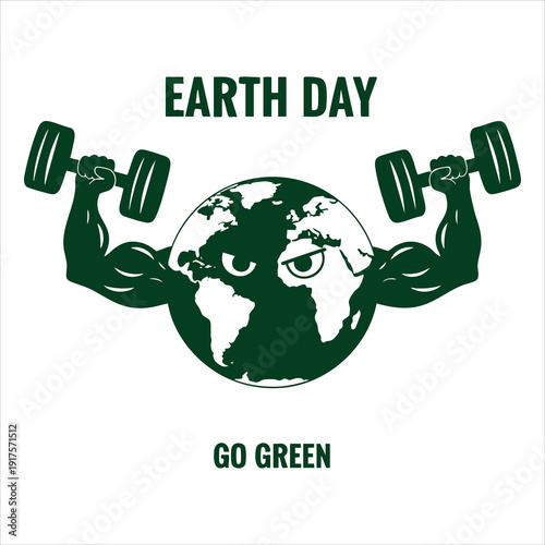 Strong arm flexing with plant growing from ground in four colors,Strong arm muscles. Muscular arms, flexing biceps and fitness or gym stencil cartoon icon