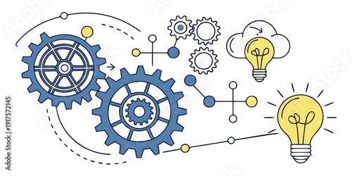 Innovative gears and lightbulbs symbolizing creative ideas and problem-solving