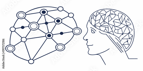 Illustration of a brain connected to a network of nodes representing neural connections