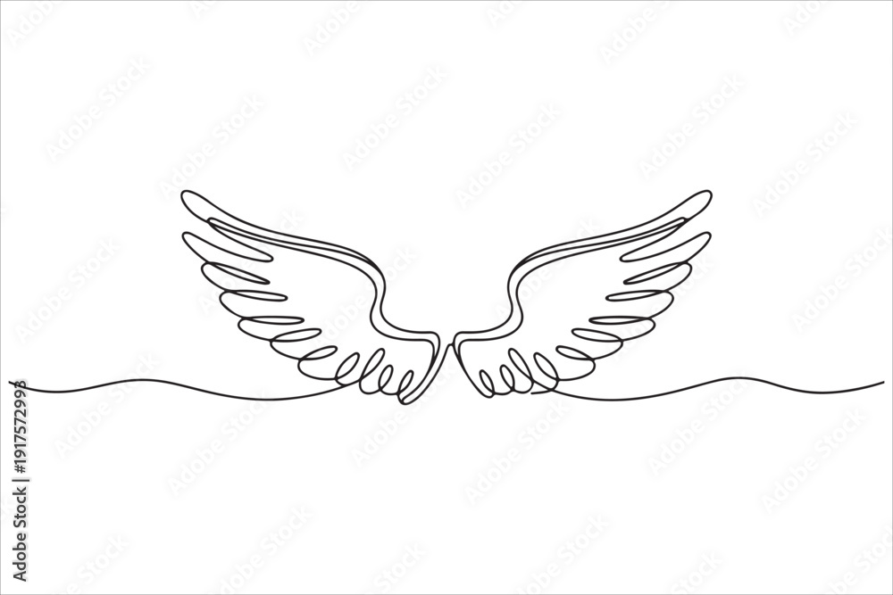 Obraz premium Wings drawn with a continuous line., Continuous one line drawing of angel wings vector illustration