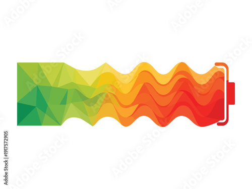 Abstract wavy gradient brush stroke banner from green to red with geometric and fluid design