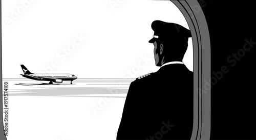 Airline pilot watching a plane from the cockpit window