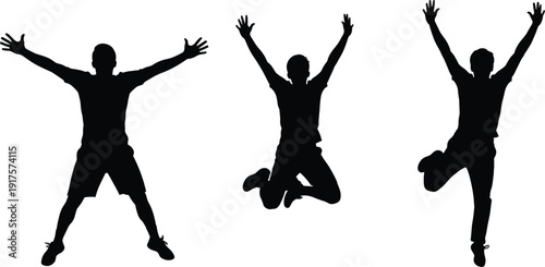 Jumping Man Silhouette Set Celebrating Success Freedom And Happiness Dynamic Action Vector Illustration Collection