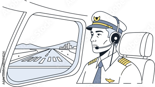 Commercial pilot view from cockpit looking at airport runway during takeoff