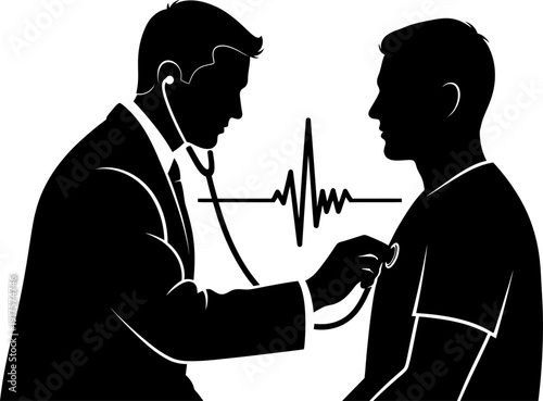 Doctor using stethoscope on patient chest silhouette
