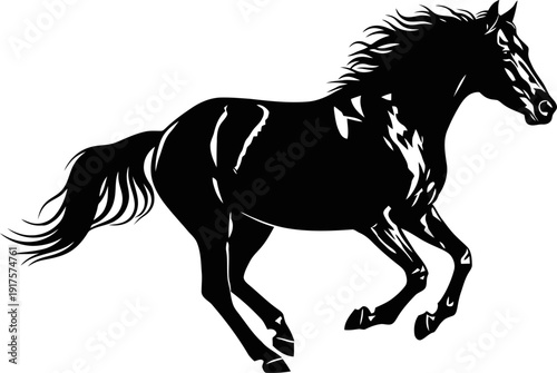 Dynamic silhouette of a horse galloping at high speed