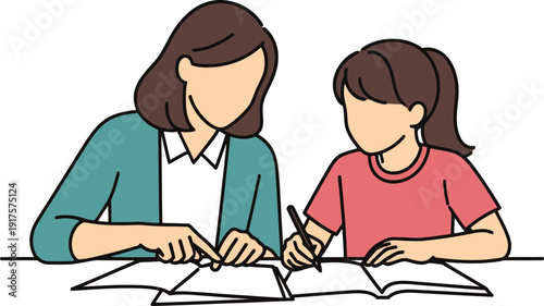 Female tutor assisting a young girl with her school homework